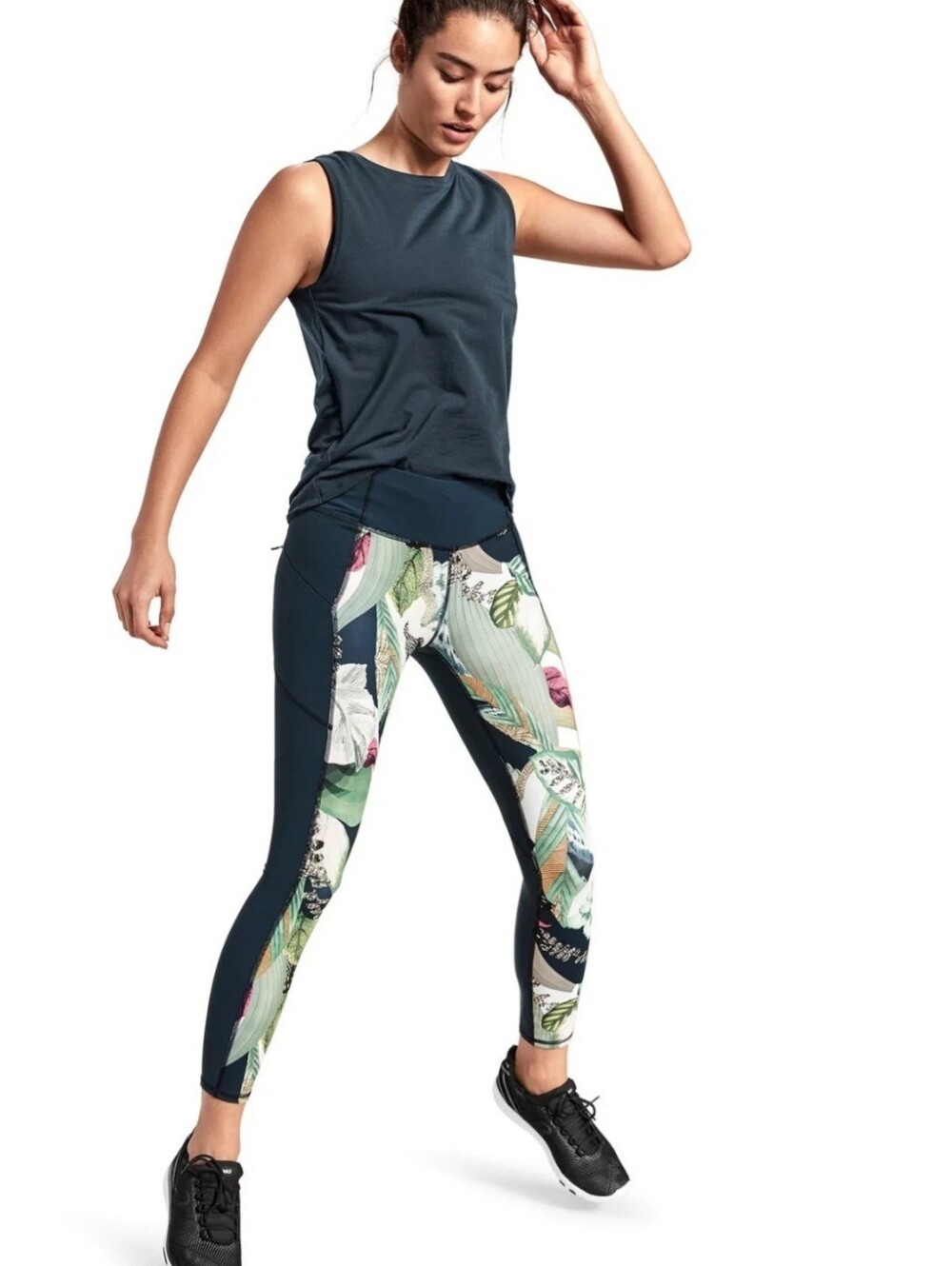 Athleta Oasis Contender 7/8 Leggings Dark Teal/Tropical Size S